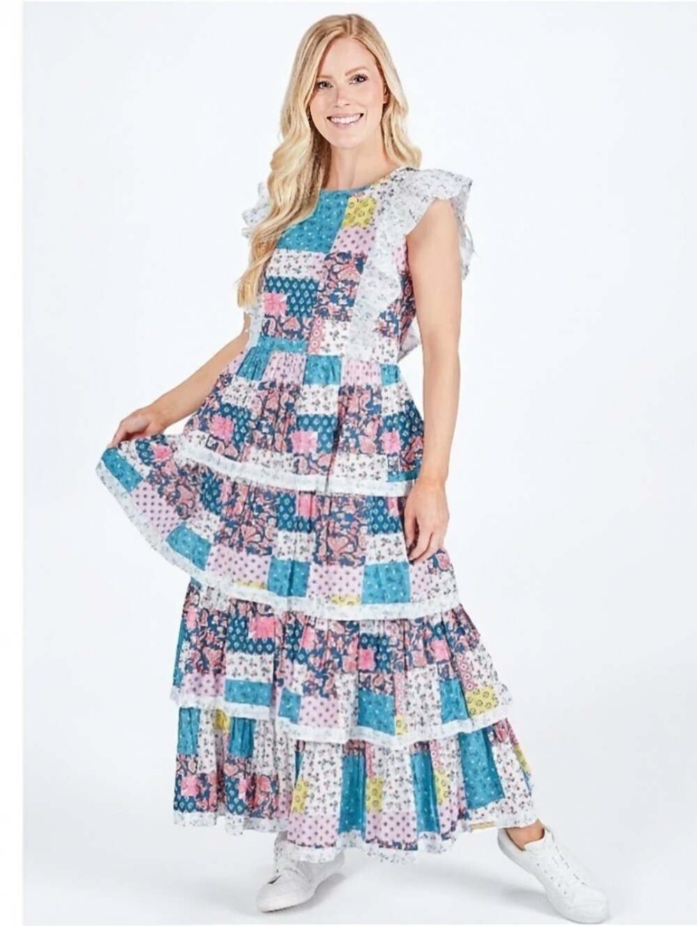 New Simply Southern Hailey Patchwork Tiered Dress XL - Picture 3 of 12